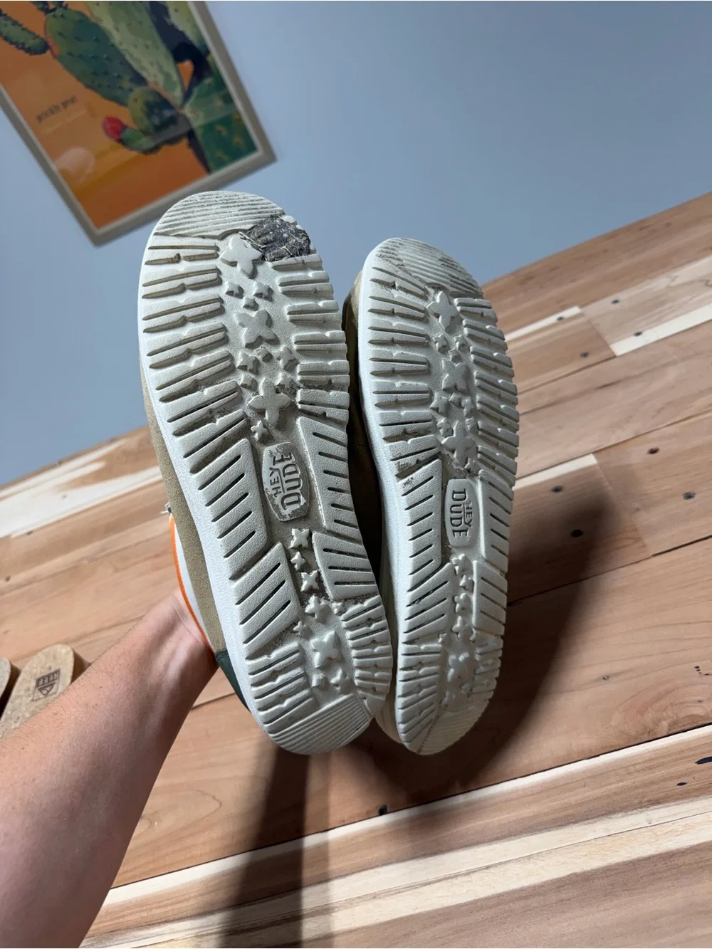 Beige Canvas Slip-On Loafers with Olive Accents by Hey Dude